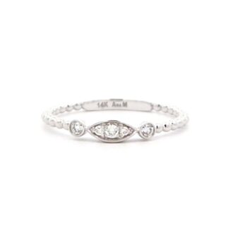 Five-Stone 0.08ctw Diamond Beaded Ring, 14K White Gold