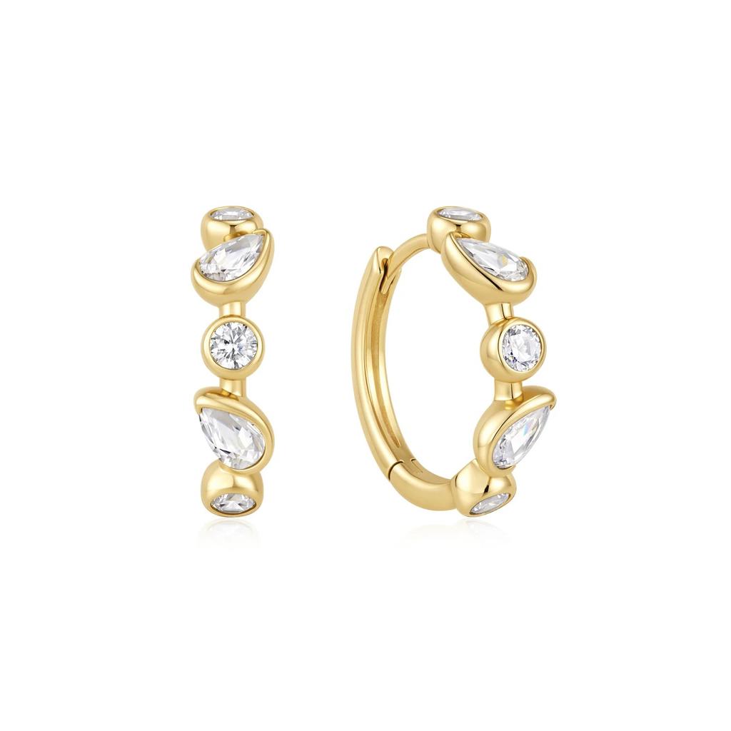 Ania Haie Gold Bezel Round & Teardrop Huggie Hoop Earrings