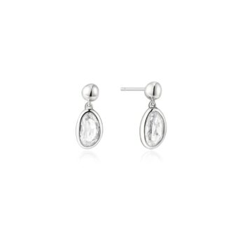 Ania Haie Silver Organic Pebble & Bezel Drop Stud Earrings