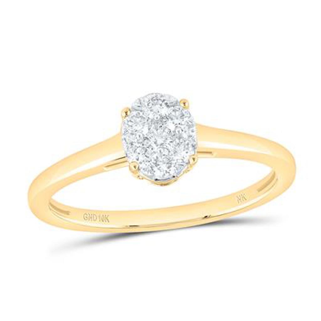 10K Yellow Gold Oval Diamond Cluster Promise Ring 1/4 CTW