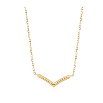 14K Yellow Gold Laurel Wishbone Necklace, 18"