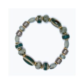 Green Ceramic & Crystal Bead Stretch Bracelet, Yellow