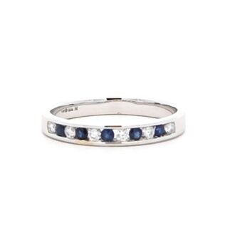 Blue Sapphire & .12ctw Diamond Channel Band 14k White Gold