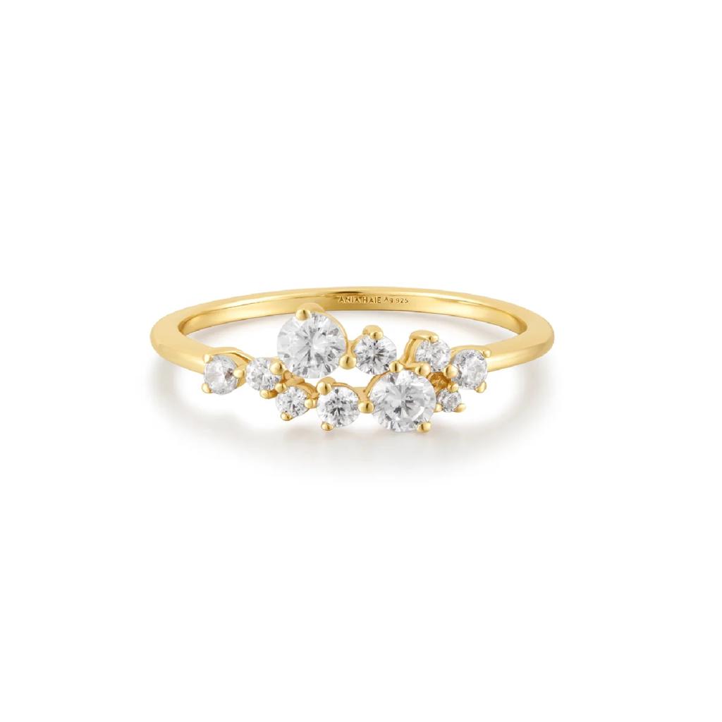 Ania Haie CZ Cluster Bypass Ring in Yellow Gold Plate