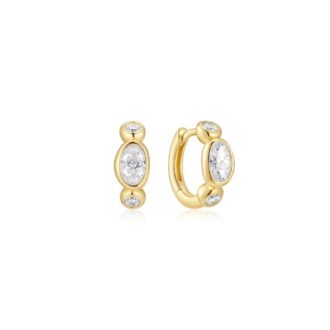 Ania Haie Gold-Plated Bezel Round/Oval Huggie Hoop Earrings