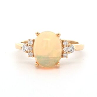 Oval Ethiopian Opal & .16ctw Diamond Ring in 14K Yellow Gold