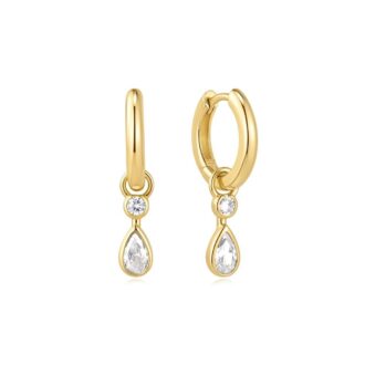 Ania Haie Gold Plated Bezel Teardrop CZ Huggie Hoop Earrings