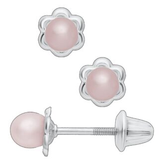 Children's Pink Pearl Stud Earrings in Sterling Silver