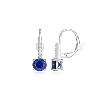 Sterling Silver Created Sapphire & CZ Leverback Earrings