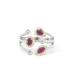 Ruby & Diamond Halo Ring .26ctw in 14K Two-Tone Gold
