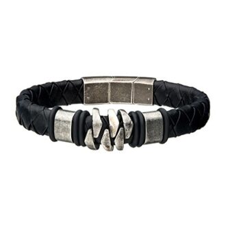 Inox Men's Bracelet in Stainless Steel and Black Leather