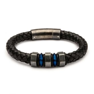 Inox Men's Bracelet in Stainless Steel & Black Leather