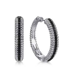 Gabriel Sterling Silver Bujukan Classic Hoop Earrings with Black Spinel