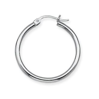 10K White Gold Medium Round Tube Hoop Earrings 25mm