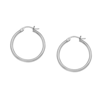 14K White Gold 15mm Round Tube Hoop Earrings 2mm