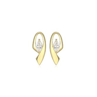 Yellow Gold Plated Marquise Ribbon Stud Earrings