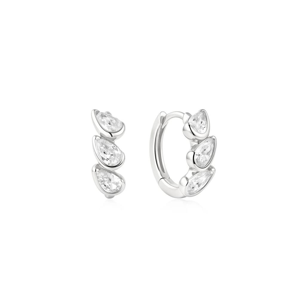 Ania Haie Silver Triple Teardrop Huggie Hoop Earrings
