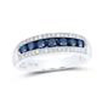 Blue & White 1/2ctw Diamond 3-Row Band in 10k White Gold