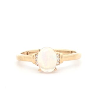 Oval Australian Opal & Diamond Ring in 10K Yellow Gold