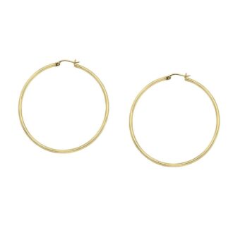10K Yellow Gold Large Round Tube Hoop Earrings 30mm