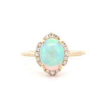 10K Yellow Gold Oval Ethiopian Opal & .12ctw Diamond Ring