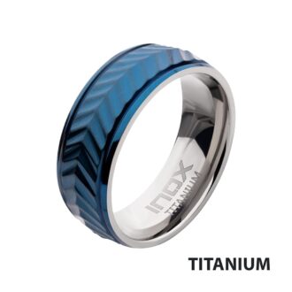 Inox Men's 8mm Blue IP Titanium Chevron Comfort Fit Band
