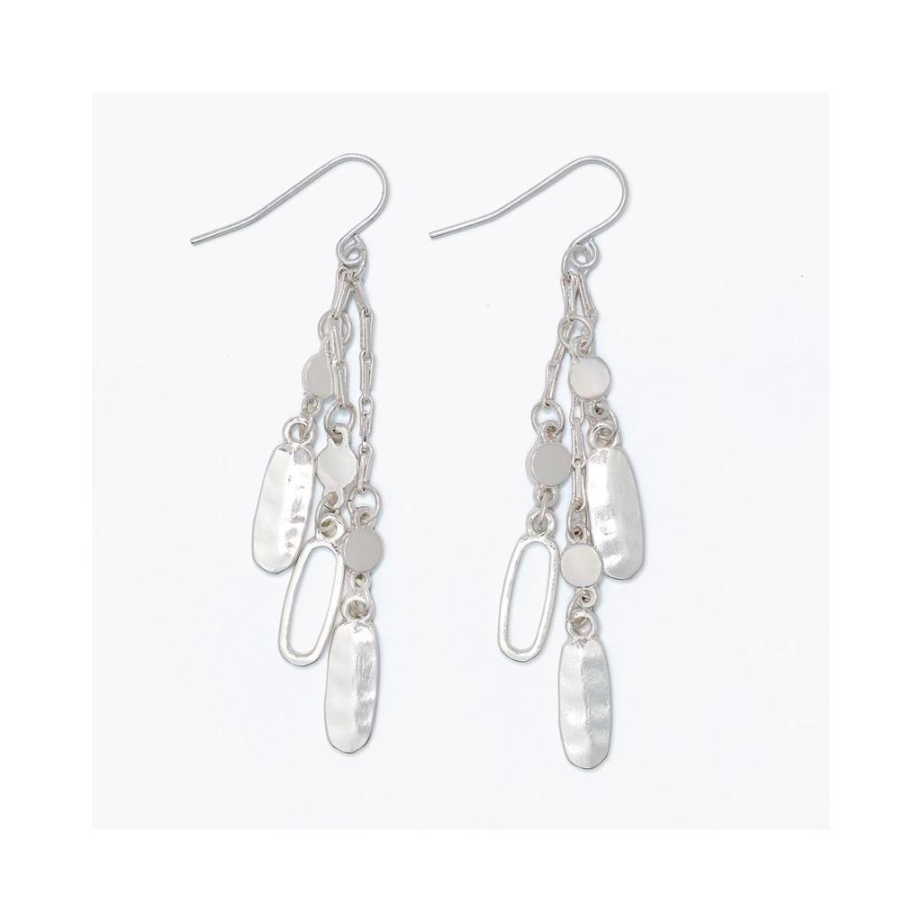 Hammered Silver Open Oval Multi Dangle Earrings