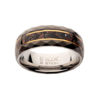 INOX Gunmetal Stainless Steel Dinosaur Bone Inlay Band, 8mm