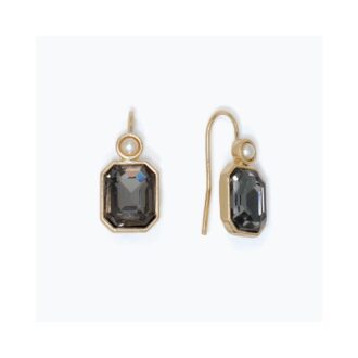 Yellow & Gray Crystal with Pearl Dangle Earrings