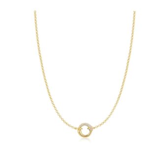 Ania Haie Gold Plated Half Pavé Hoop Rolo Chain Necklace