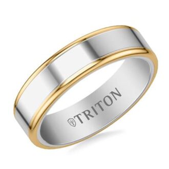 Triton Men's 6mm Yellow/Gray Tungsten Carbide Flat Edge Band