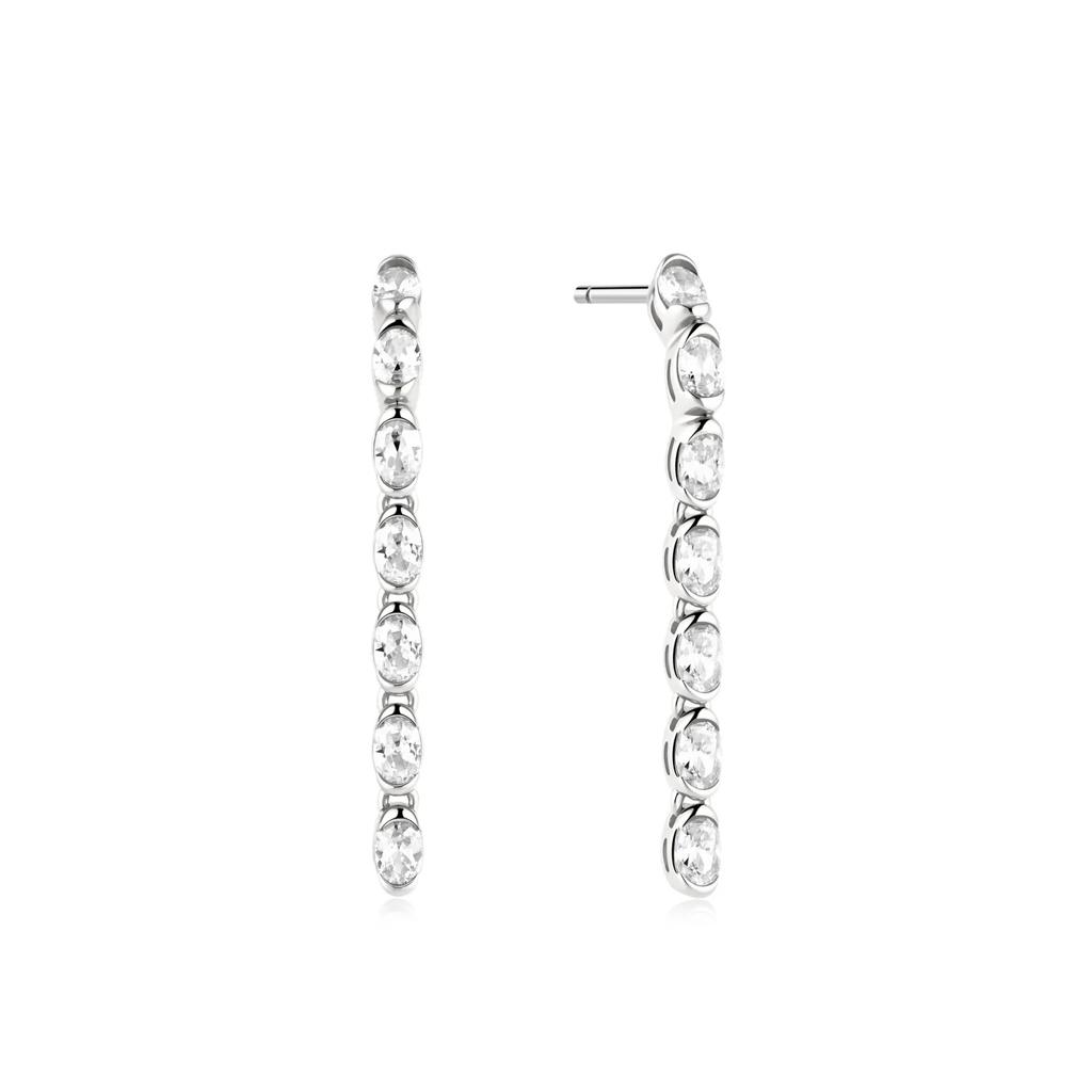 Ania Haie Sterling Silver Half-Bezel Oval CZ Drop Earrings