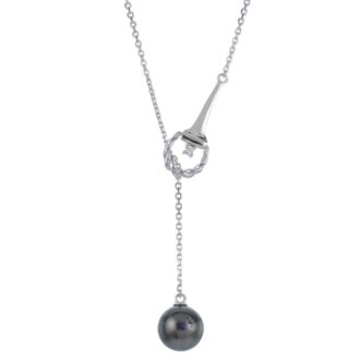 Sterling Silver Tahitian Pearl & Diamond Y Necklace, 18"
