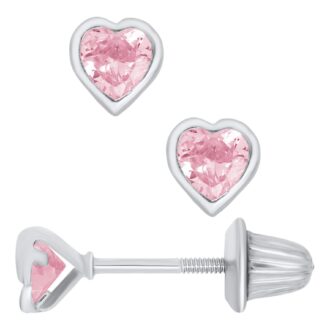 Pink Heart Earrings in Sterling Silver