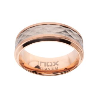 Inox Men's 8mm Two-Tone Rose Mosaic Inlay Wedding Band