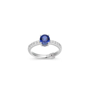 Elle Lab Grown Blue Sapphire & CZ Sterling Silver Ring