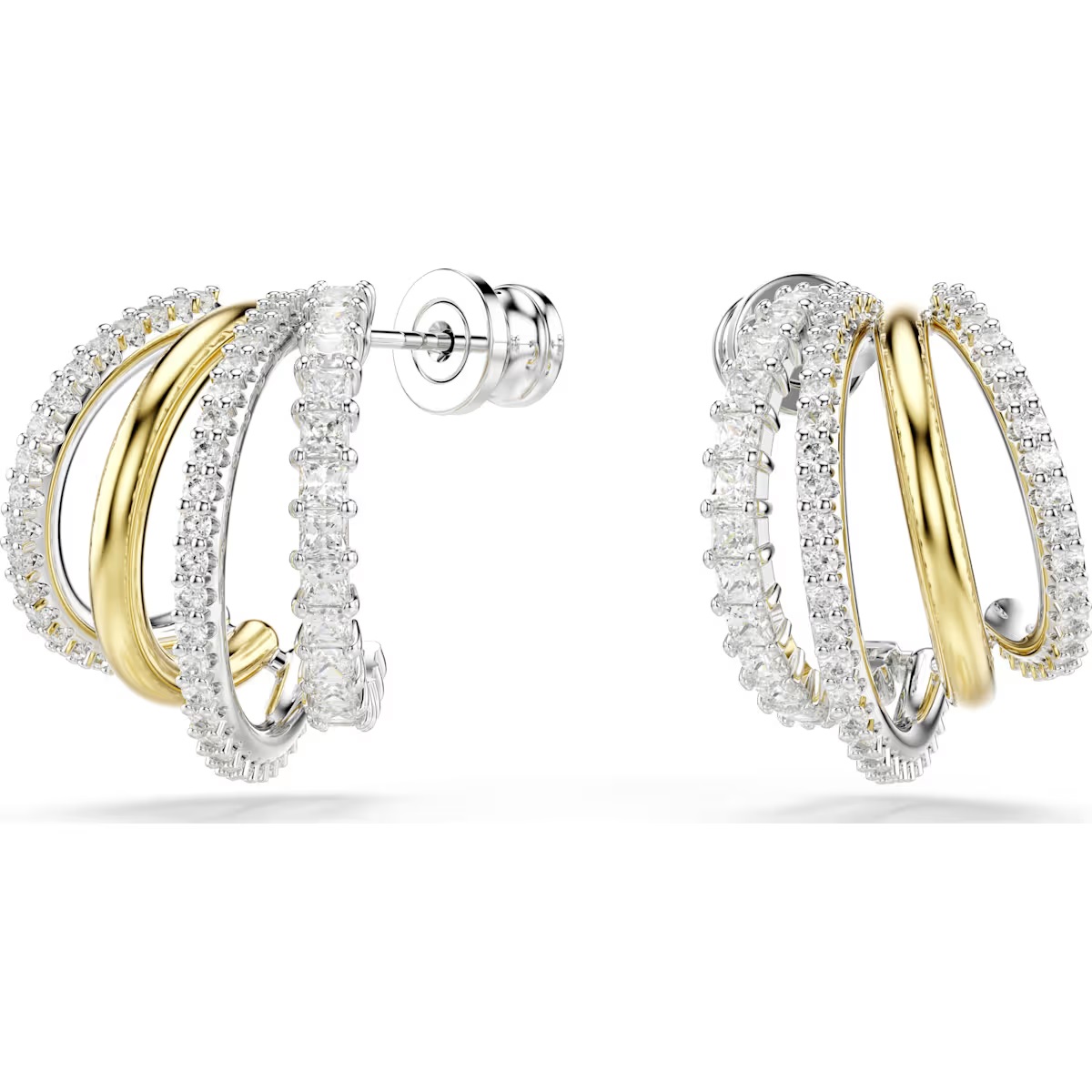Hyperbola J Hook Hoop Earrings with 4 Rows of CZs