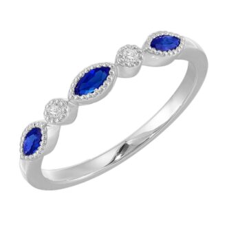 Marquise Sapphire & .02ctw Diamonds Ring 10k White Gold
