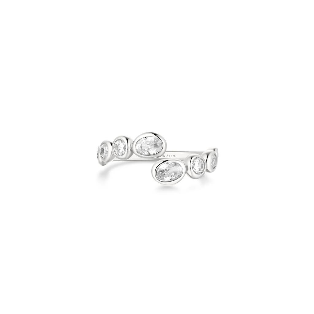 Ania Haie Silver Organic Pebble CZ Adjustable Bypass Ring