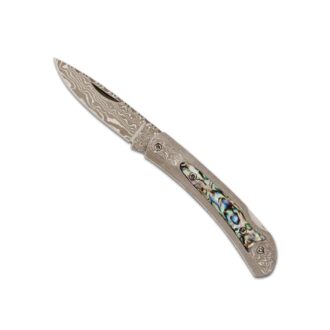 Damascus Steel Lockback Knife with Abalone Inlay