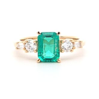 14K Yellow Gold Radiant Lab Emerald Ring .41ctw Lab Diamonds