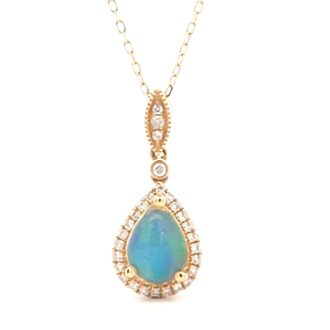 Pear Ethiopian Opal & .11ctw Diamond Pendant 14K Yellow Gold