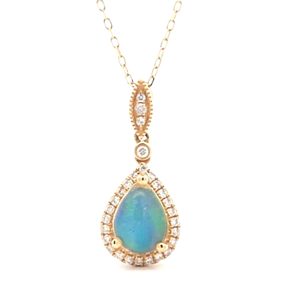 Pear Ethiopian Opal & .11ctw Diamond Pendant 14K Yellow Gold