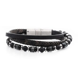 Inox Men's Black-Grey Leather Onyx & Howlite Bracelet