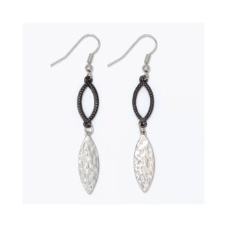 Silver & Black Hammered Teardrop Dangle Earrings