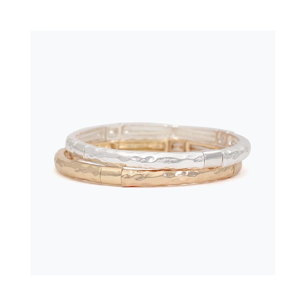 Gold Hammered Stretch Bangle Bracelet