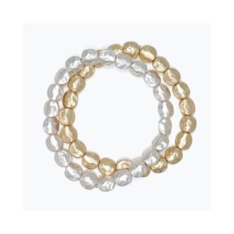 Silver & Gold Hammered Disc Stretch Bracelet