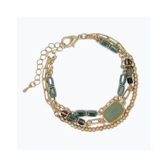 Yellow 3-Strand Open-Link Bracelet with Green/Gold Beads