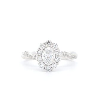 Oval Halo Twist Engagement Ring Lab Grown 14k White Gold