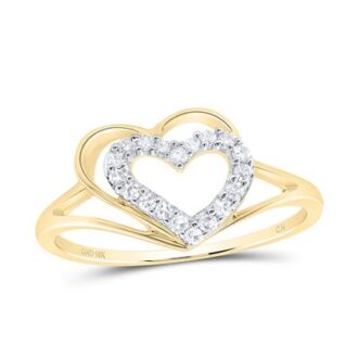 Double Heart Fashion Ring with 1/8CTW Diamonds in 10K Yellow Gold